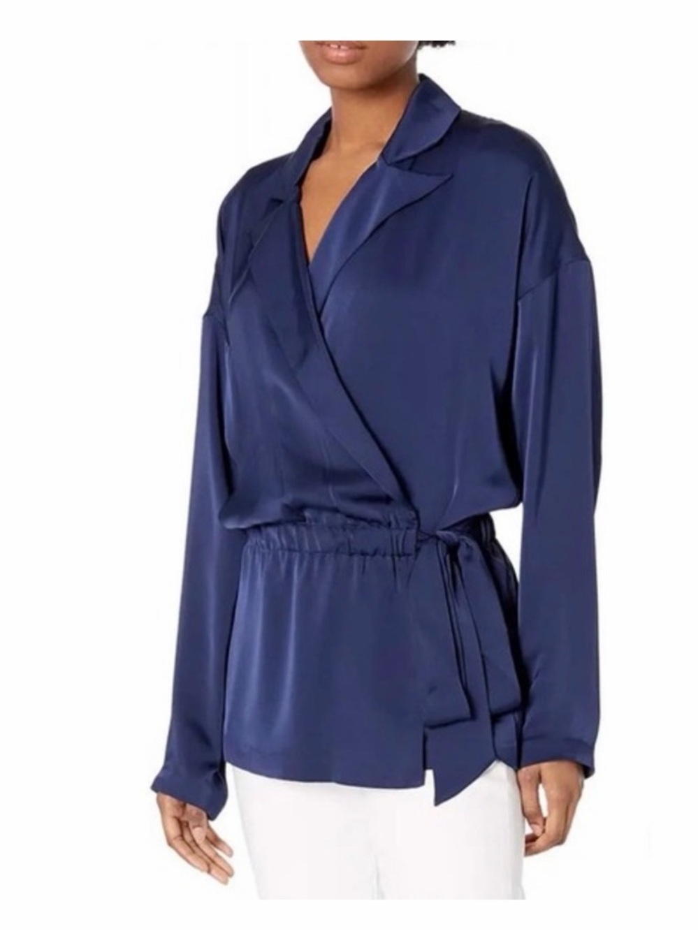 Ramy Brook Rori Luxe Navy Wrap Satin Blouse